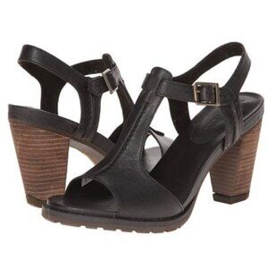 Timberland Earthkeepers Stratham Heights Sandal Black Leather Heel Size 9.5